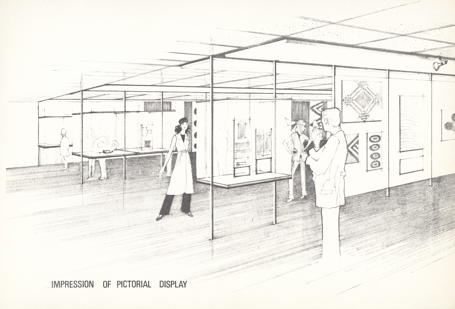 Archtiectural sketh of a planned gallery space in the National Library