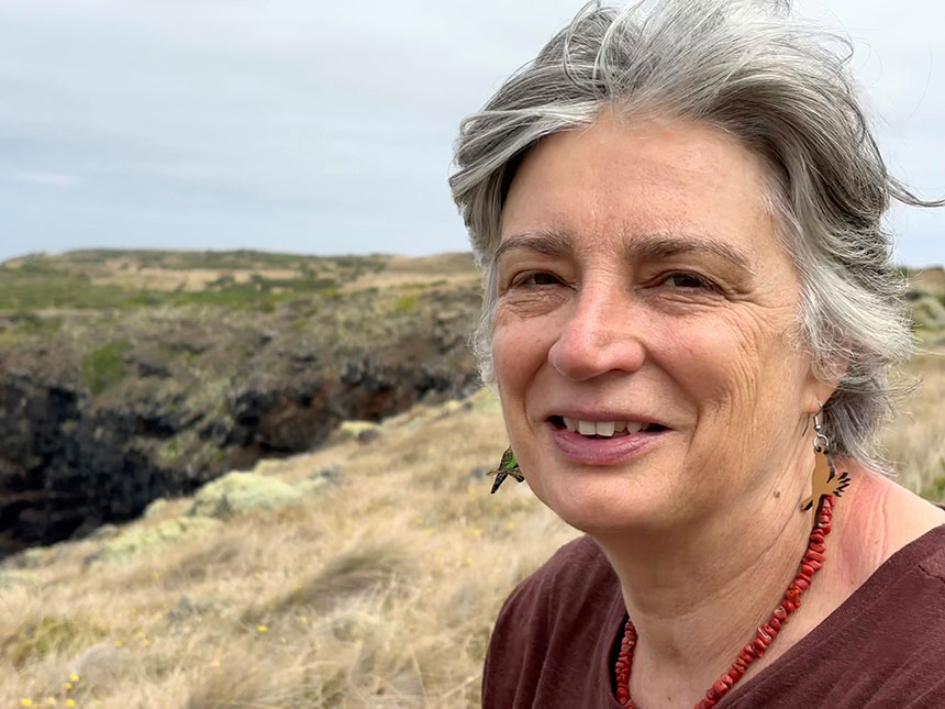 A portrait of Erica Wagner in nature