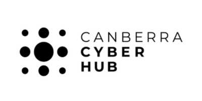 A logo with black dots in different sizes with the name Canberra Cyber Hub