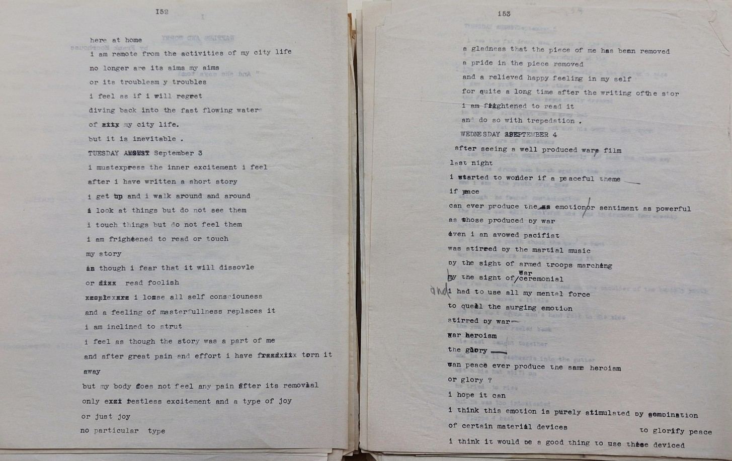 Pages of a journal written with a typewriter
