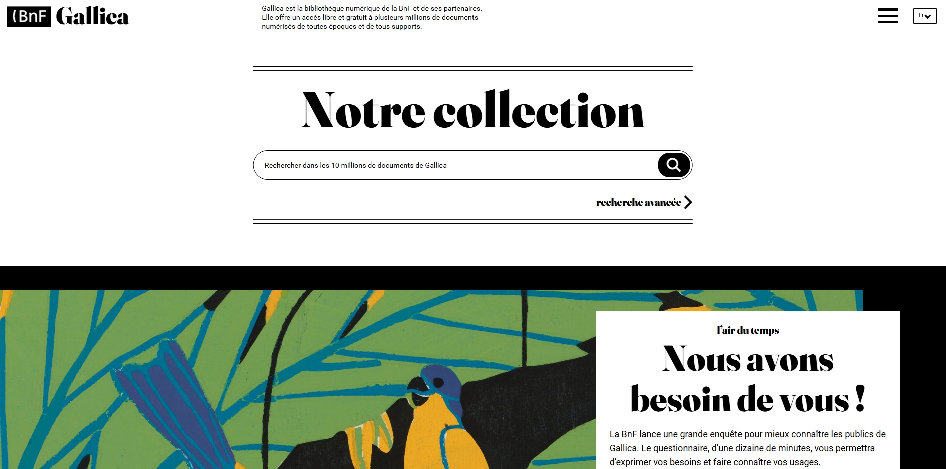 Screenshot of BNF Gallica Homepage
