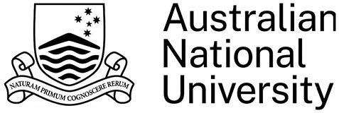 Logo and name of Australian National University, featuring a shield emblem with stars and waves.