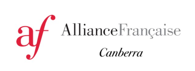The logo for Alliance Française Canberra, featuring a stylized red 'af' monogram next to the text 'Alliance Française' in grey, with 'Canberra' written below in a smaller, italicized font.