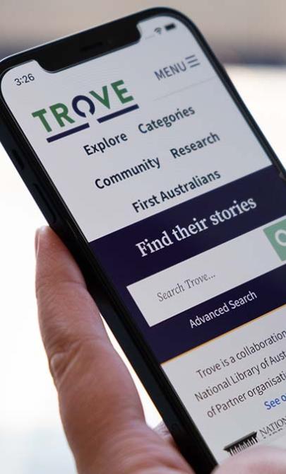 Mobile phone screen showing the Trove website
