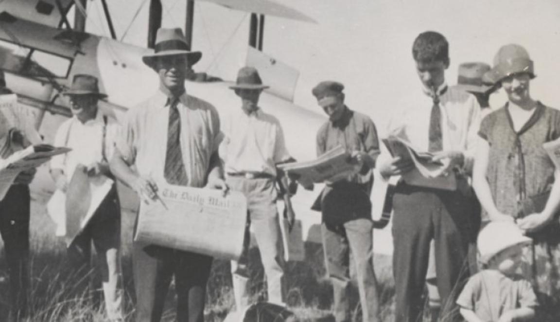 Arrival of the first newspapers to go by air to Normanton