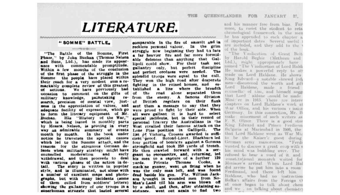Newspaper article titled Literature