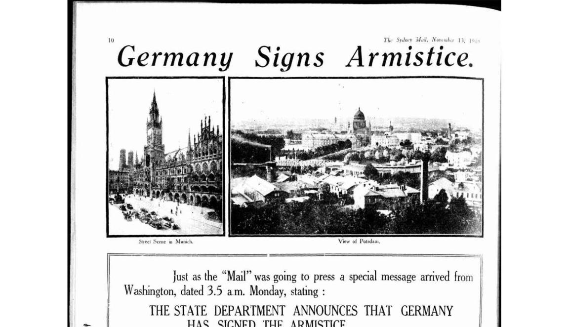 Germany Signs Armistice newspaper article
