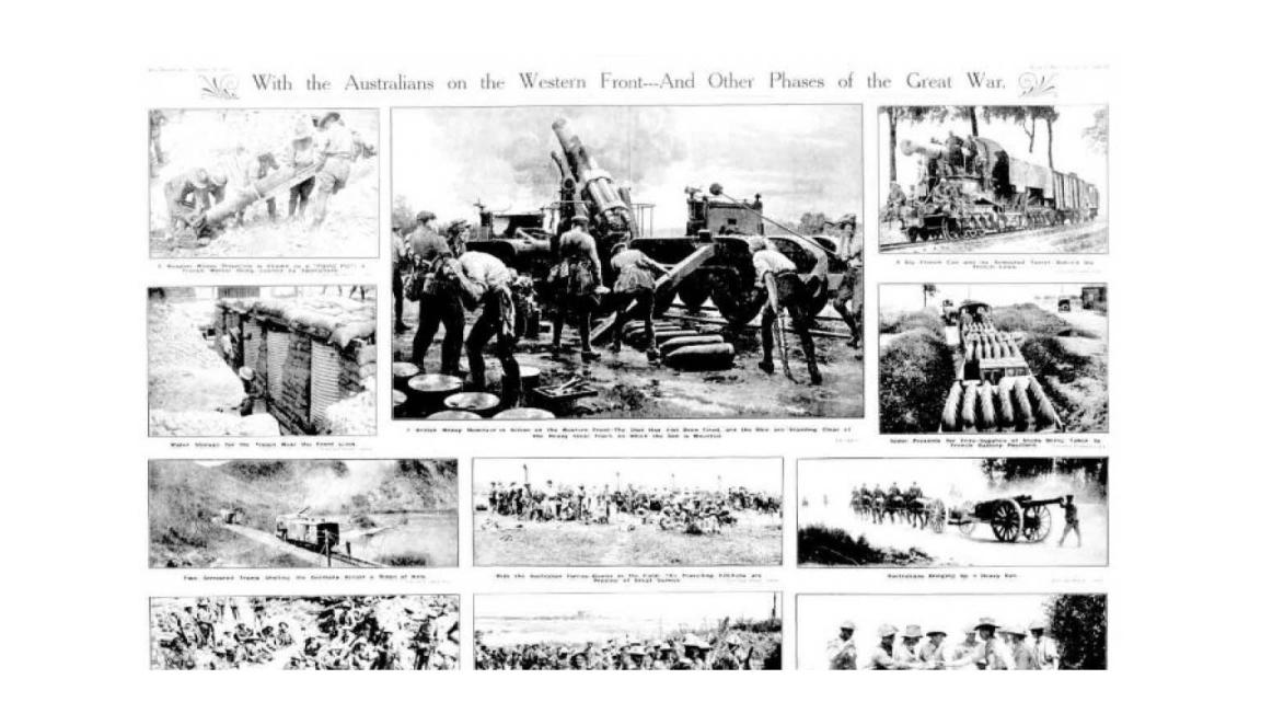 newspaper article, number of photos of Australians in the war