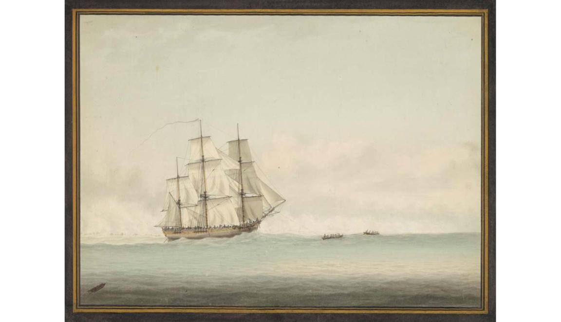 painting of ship at sea