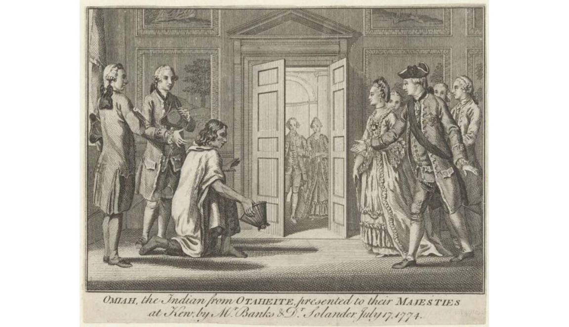 Omiah the Indian from Otaheite presented to their Majesties at Kew