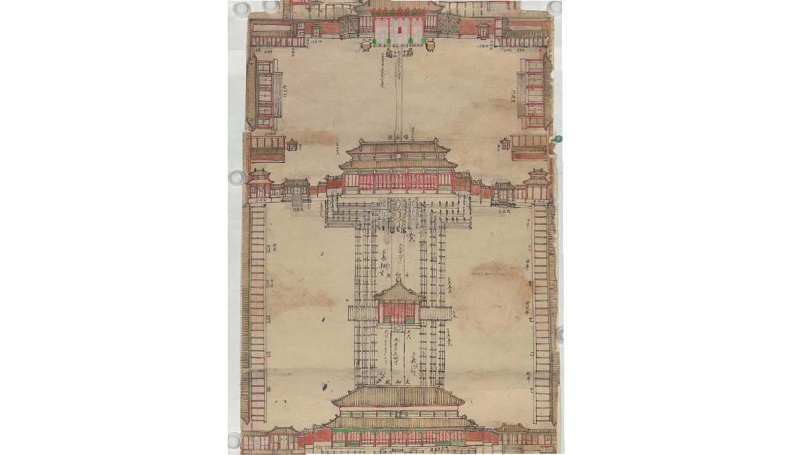 hand inked aerial map of the Palace of Tranquillity 