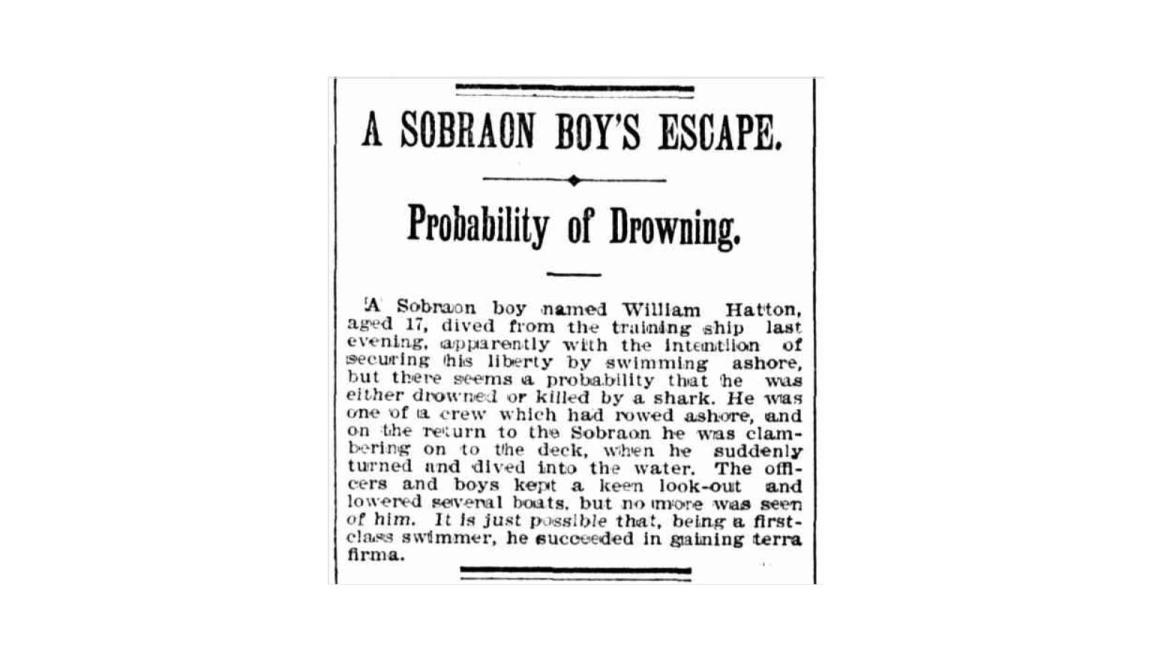 Newspaper article from the Australian Star, 1897, titled 'A Sobraon Boy's Escape'