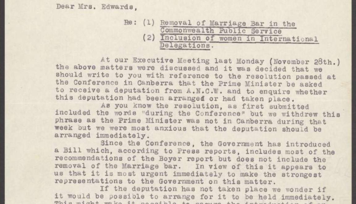 A page 2 of document about the Removal of Marriage Bar in the Commonwealth Public Service