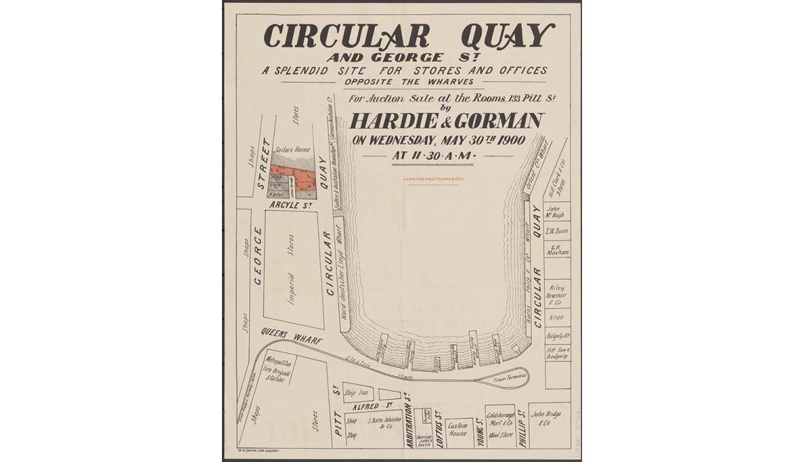 1900 map of Circular Quay and George St, Sydney, Australia
