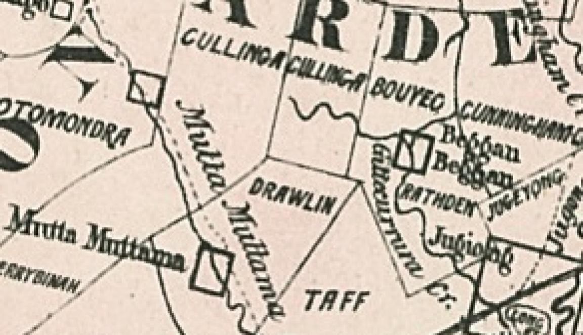 Zoomed in part of an 1860 map of New South Wales and Queensland