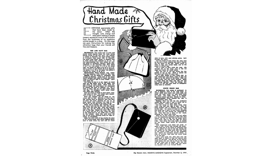 Newspaper magazine with instructions to make 2 types of bag to give as Christmas gifts