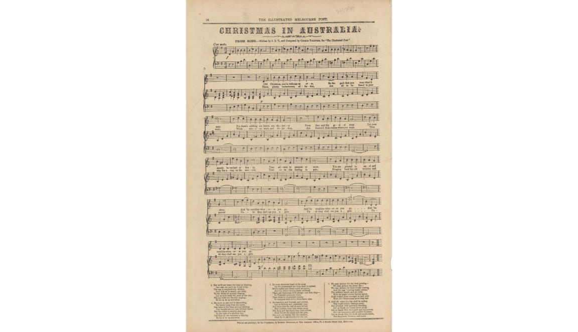 Sheet music for 'Christmas in Australia', with the musical accompaniment and singing
