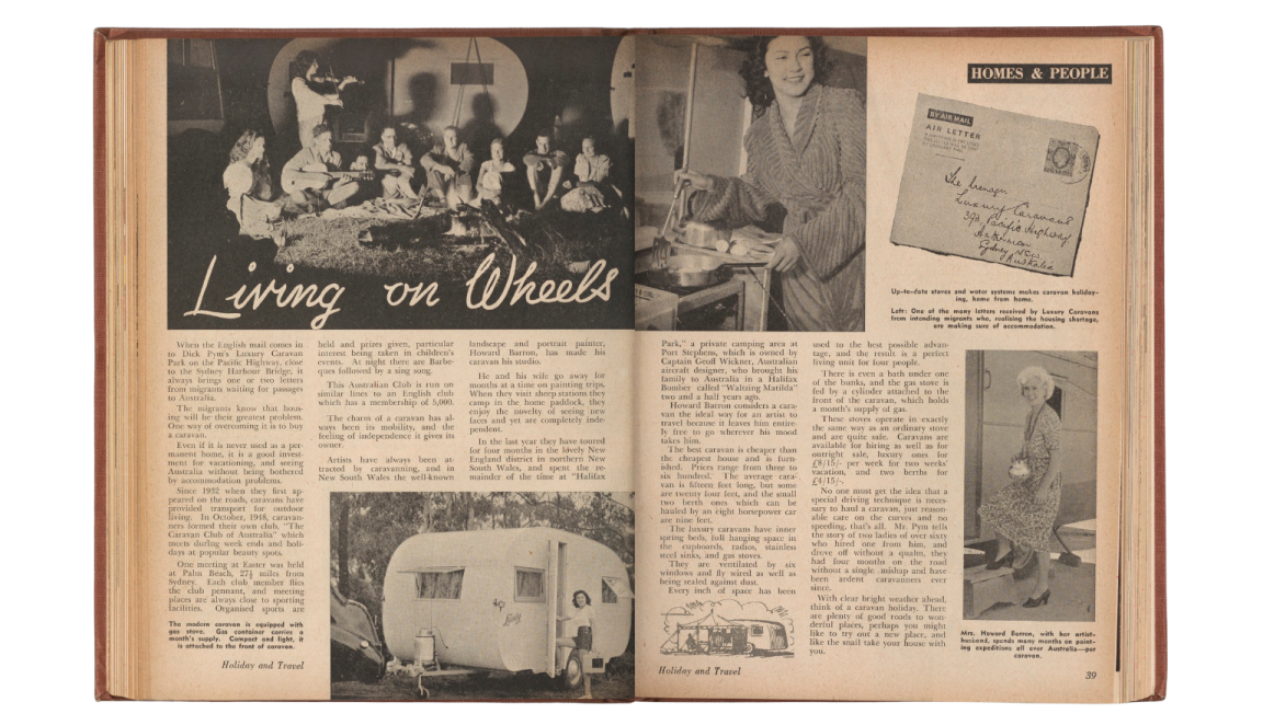 double page spread with article about caravanning