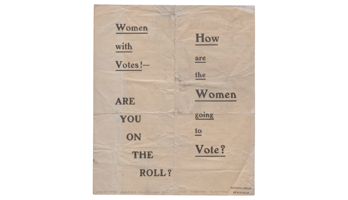 Pamphlet asking women voters if they are on the electoral roll