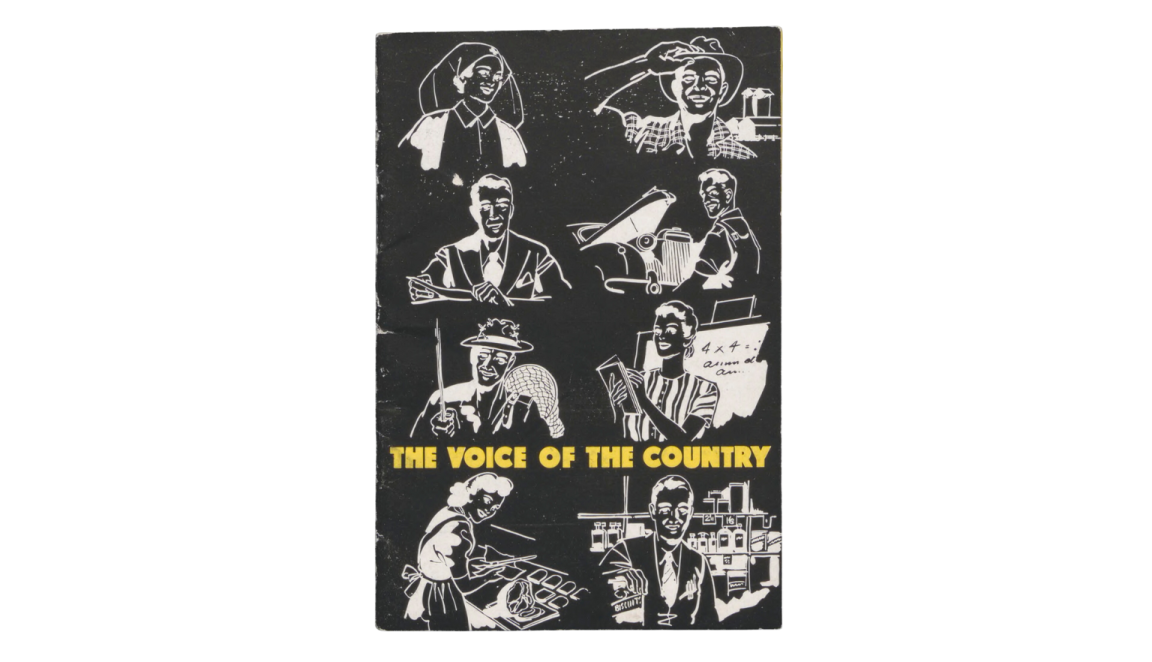 Country Party pamphlet with illustrations of farmers and the text: the voice of the country