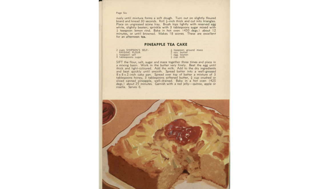 Illustration and recipe for a Pineapple Tea Cake.