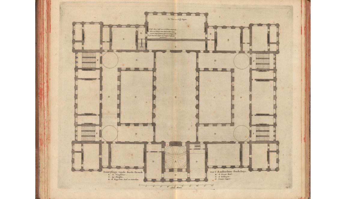 Floorplan for a large building, with everything on the left mirrored on the right