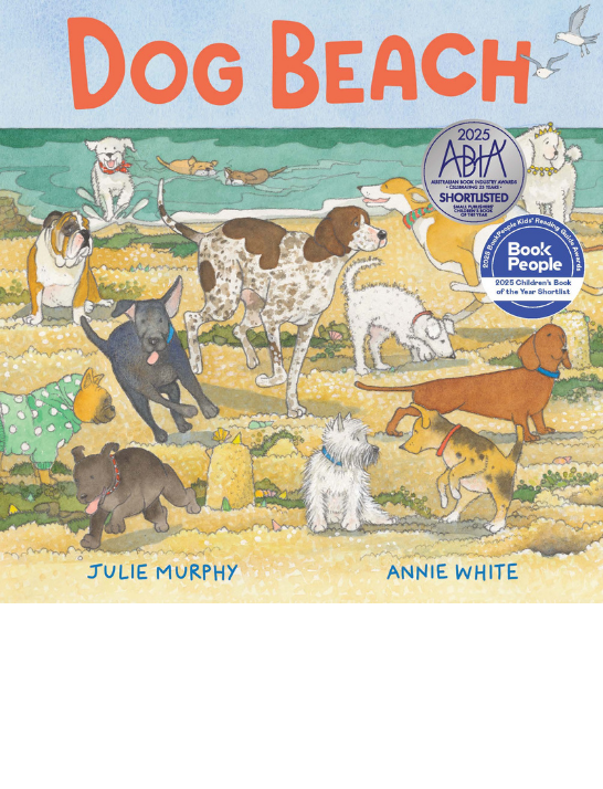 Cover of the book 'Dog Beach' showing dogs running around on a beach