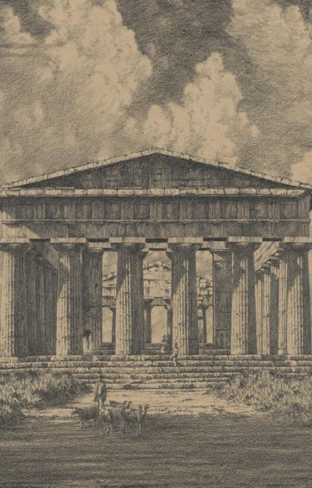 Detailed shaded illustration of a Roman temple with pillars and no roof