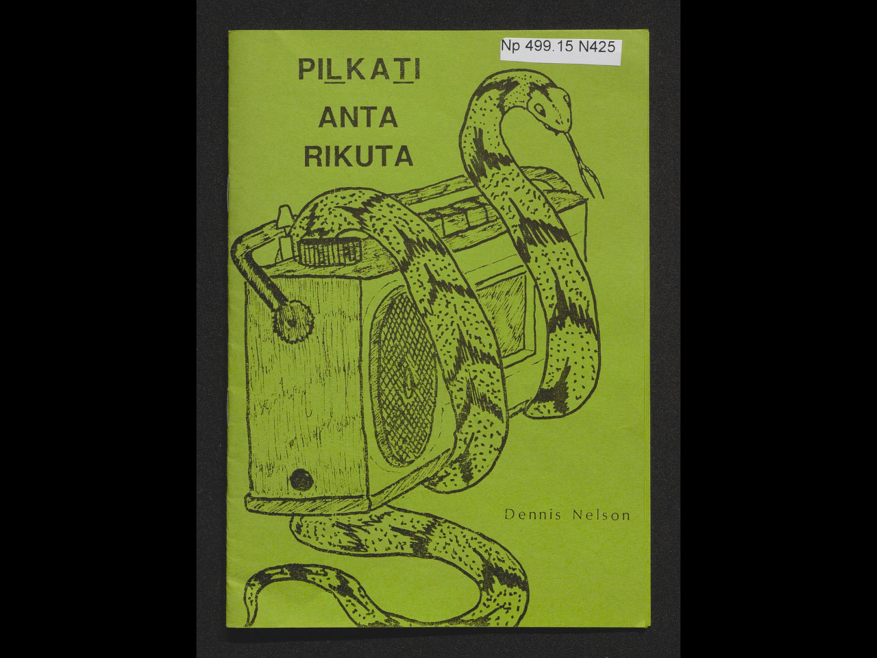 Green book cover, with a snake wrapping around a boom box