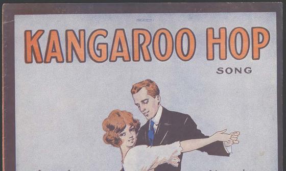 A drawing of a man and a woman dancing. The title of the song is 'Kangaroo Hop'.