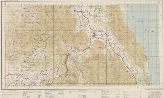 Topographic map of Gordonvale, Queensland, showing contour lines, roads, rivers, and coastal areas, with military notations from 1942.