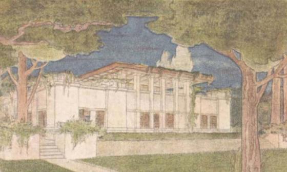 Part of an advertising circular showing an drawing of a house