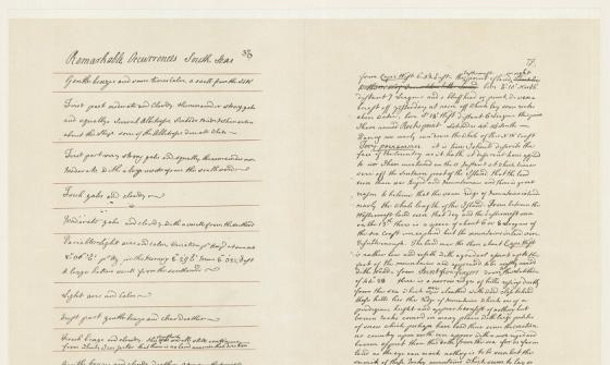 This image shows two handwritten journal pages: the left features structured, titled entries, while the right is filled with continuous cursive text, densely covering the page in a narrative style.