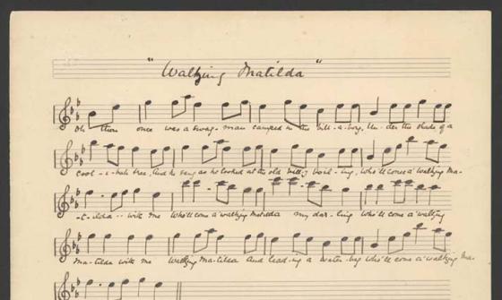 A buff coloured manuscript of 'Waltzing Matilda'