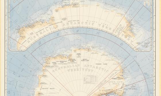Map of Antarctica showing territories and dependencies.