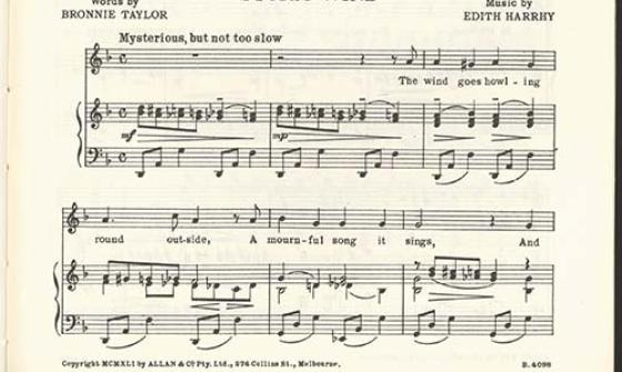 Sheet music featuring an illustration of a child looking out an open window