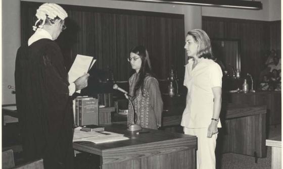 black and white photo of swearing in of first Legislative Assembly in Darwin in 1974