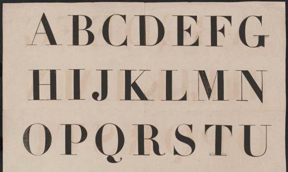 A page one which all the letters of the English alphabet are printed in capital letters. They are printed by type setting.