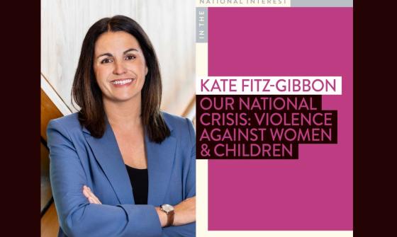 Photo of author Kate Fitz-Gibbon and her book on domestic violence.