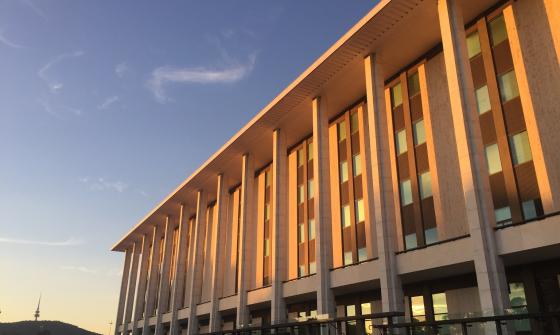 Library building at dusk