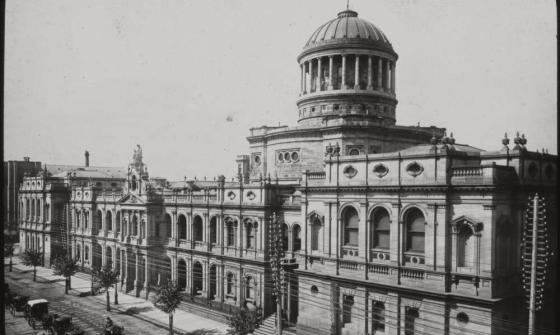 black and white photo of the law courts building in Melbourne, ca 1892