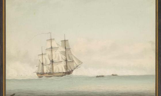 painting of ship at sea