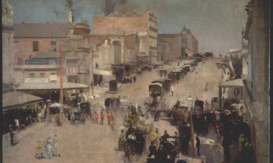 A streetscape of Bourke street, Melbourne. 