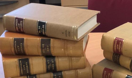 Law books stacked on a desk