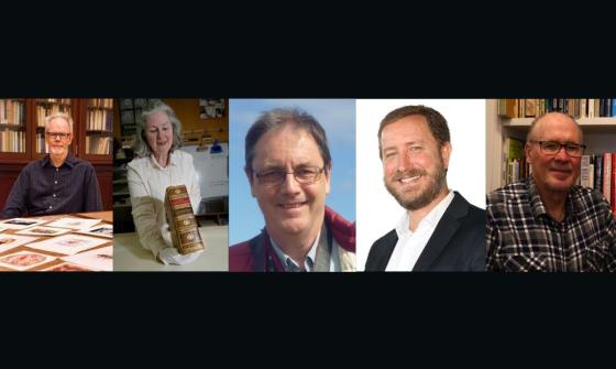 Headshot photographs of 4 men and one woman.
