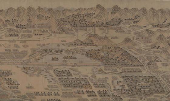 Hand inked landscape of the Five Palace Gardens