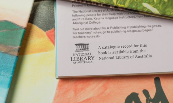 Bottom corner of the imprint page in a book with a Pcataloguing statement reading 'A catalogue record for this book is available from the National Library of Australia'