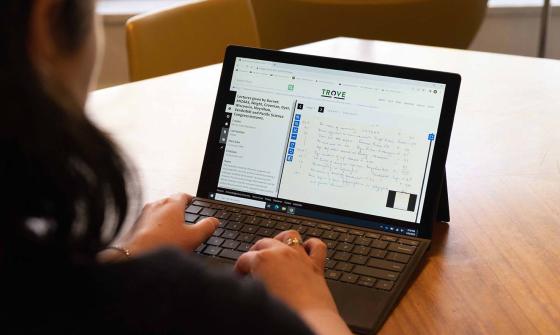 Person looking at the Trove website on a laptop