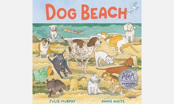 Cover of the book 'Dog Beach' showing dogs running around on a beach