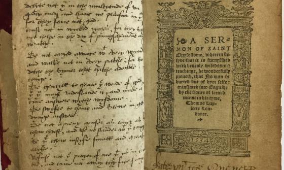 Katherine Parr’s handwriting and signature in a copy of A Sermon of Saint Chrysostom